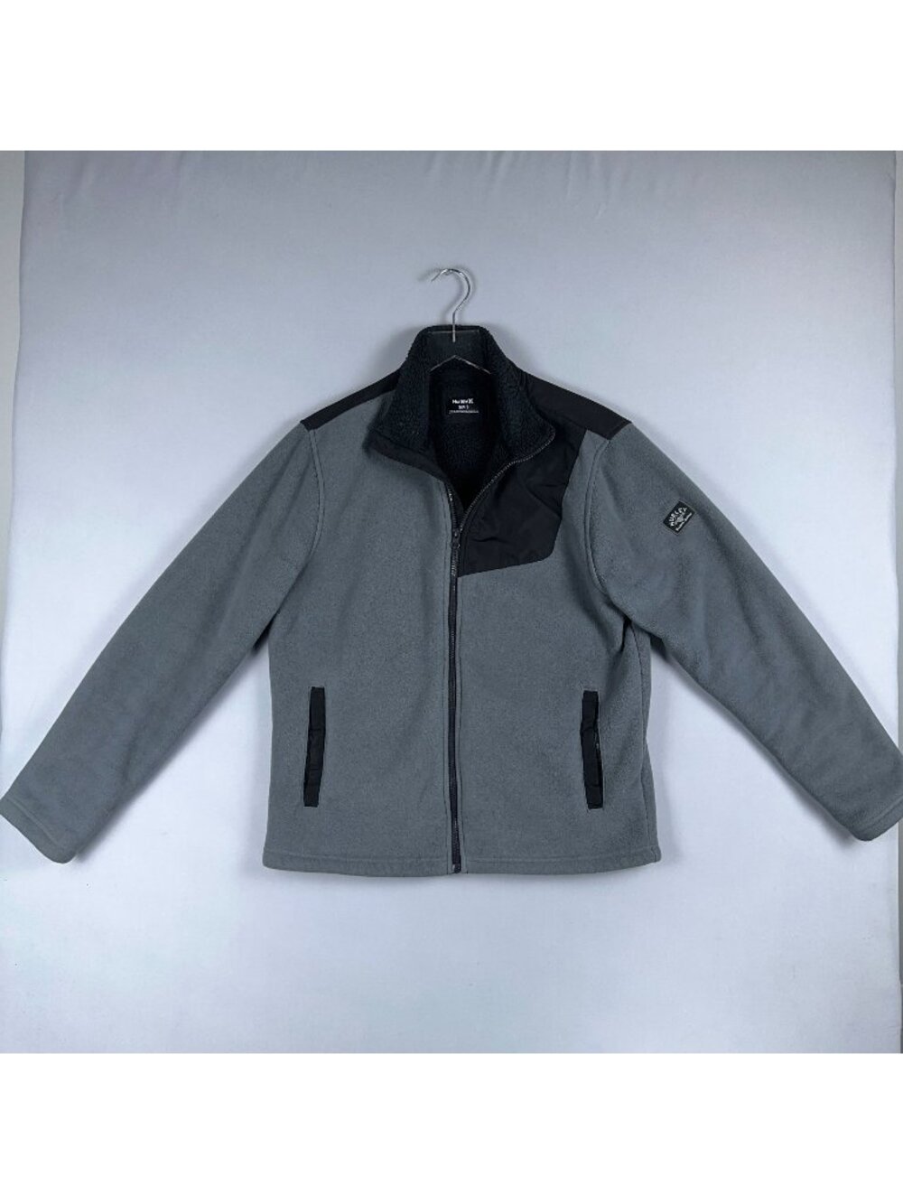 Hurley Full Zip Sherpa Fleece Jacket Mens Small Long Sleeves Black Gray